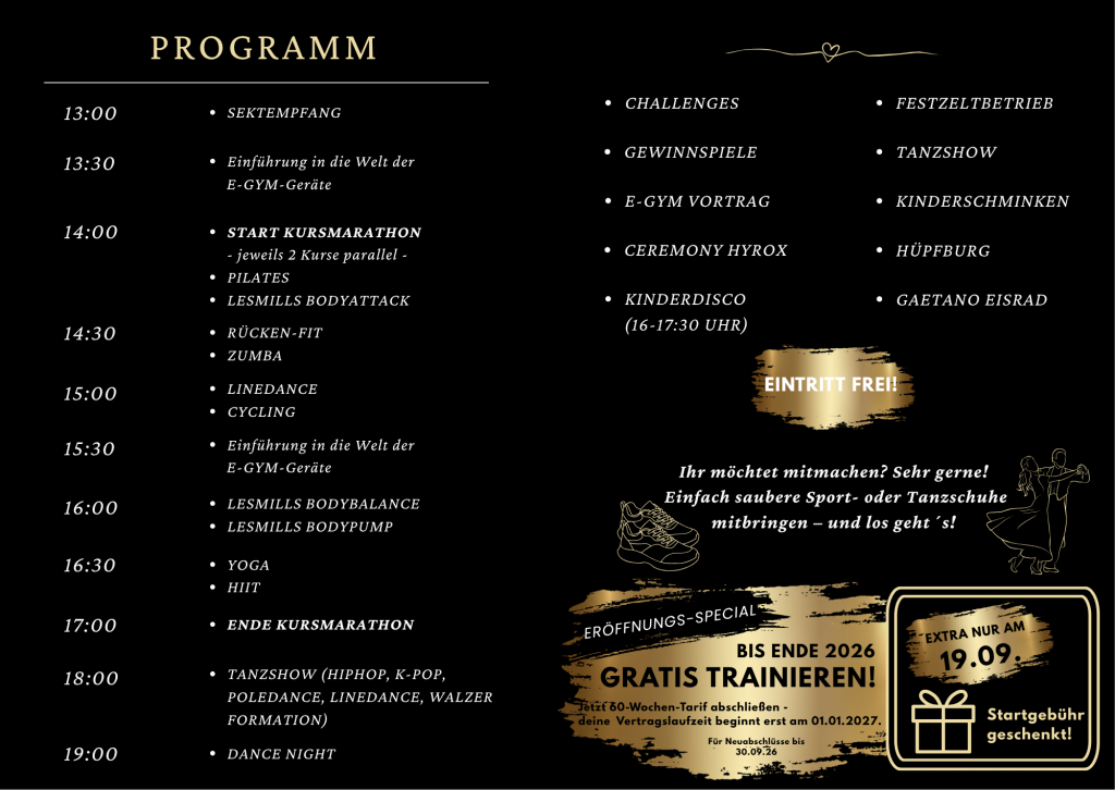 Programm Open Dance & Fitness Day Deggendorf 19.9.2026